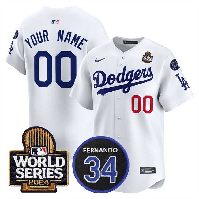 Men%27s Los Angeles Dodgers ACTIVE PLAYER Custom White 2024 World Series With Fernando Memorial Patch Limited Stitched Baseball Jersey